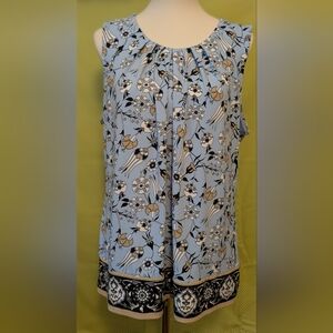 Floral Sleeveless Blouse in Blue and Beige